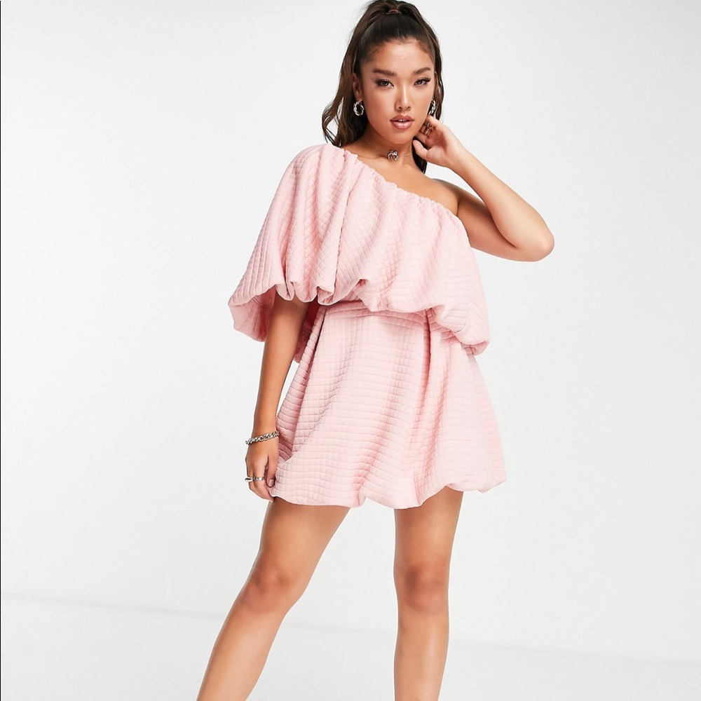 ASOS pink one shoulder quilted dress